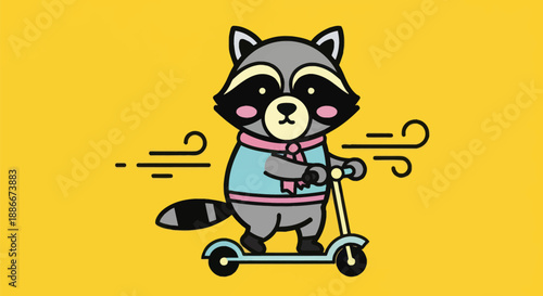 Cartoon raccoon riding scooter illustration