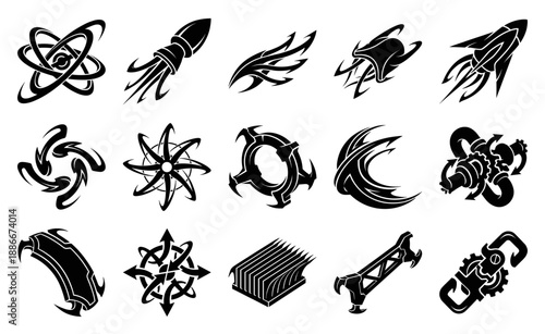 Tribal Cyberpunk Tech Elements Graphic Set for Futuristic Sci-Fi UI and Automotive Decal Design