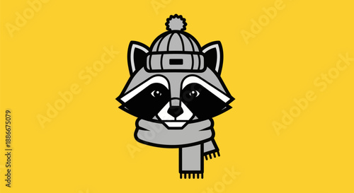 Cartoon raccoon wearing hat and scarf