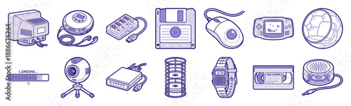 Isometric Retro Technology and Y2K Computing Element Kit for Nostalgic Digital Design