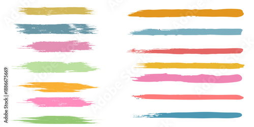 Colorful сrayon or chalk brush underline stroke set. Big collection of charcoal and ink texture brush stroke. Vector illustration.