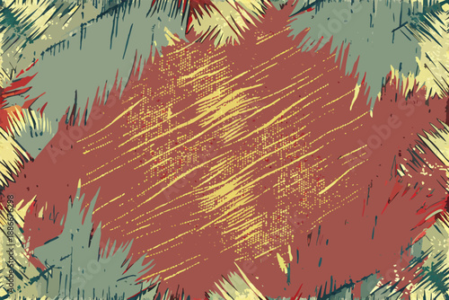 A blurry, abstracted image of a red and green background with yellow lines. The image has a sense of chaos and disorder, with the yellow lines appearing to be splattered across the background