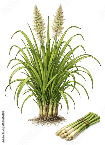 Cymbopogon citratus illustration art