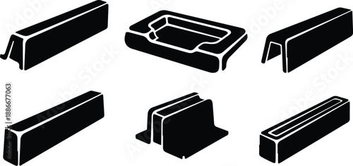 Black and white metal beam shapes and profiles illustration