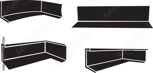 Black and white corner guard rail illustrations set