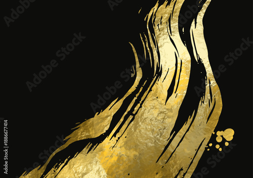 Minimal Japanese style vector banner with flowing gold ink brush stroke.
