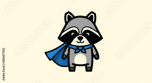 Cartoon raccoon with a blue cape