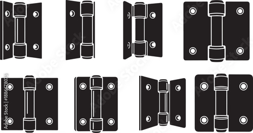 Black door hinges in various positions and angles illustration