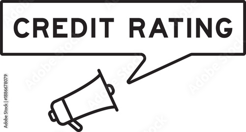 Megaphone icon with speech bubble in word credit rating on white background