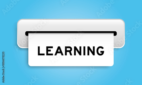 White coupon banner with word learning from machine on blue color background