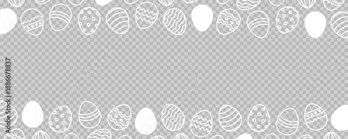 Easter banner with white eggs. PNG transparent background. Egg frame border. Spring april holiday, celebration. Decoration festive element for banners, design, etc. Vector flat illustration.
