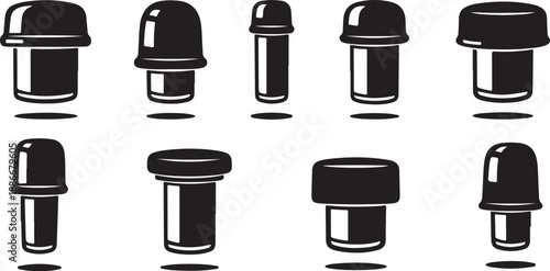 Set of black and white rivet icon illustrations