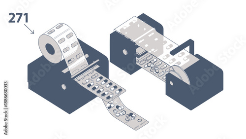 Industrial label maker prints adhesive stickers on a roll with cutter