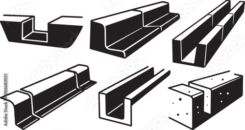 Various steel beam profiles and shapes illustration set