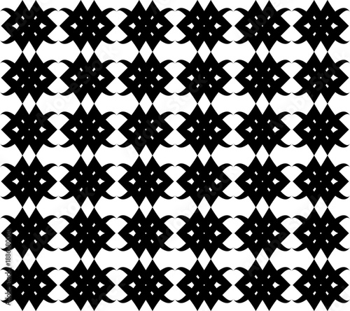 Seamless abstract pattern with black geometric sharp star motifs and tribal ornament shapes