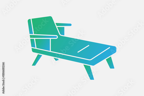 It features a reclining backrest, armrests, and four legs, utilizing white outlines to define its shape within the solid gradient fill.