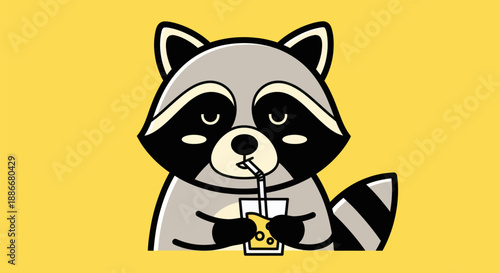 Cartoon raccoon drinking juice illustration