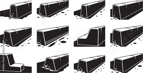 Various black and white illustrations of melting chocolate bars