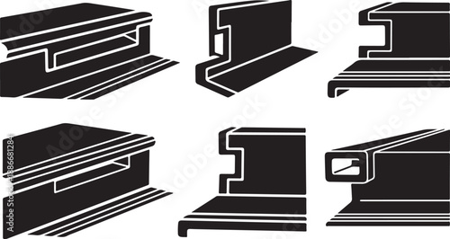 Various Black and White Metal Beam Cross Section Illustrations