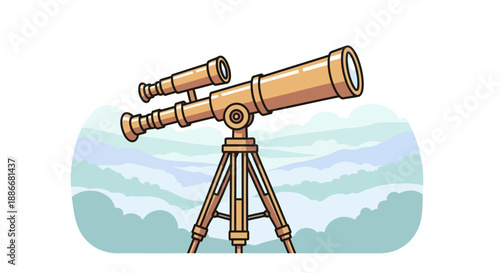 Vintage style astronomical telescope on a tripod illustration.