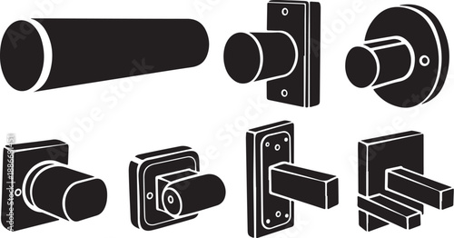 Door handle and knob designs in black and white