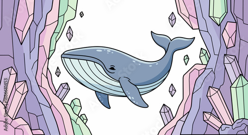 Charming and friendly blue whale cartoon character illustration.