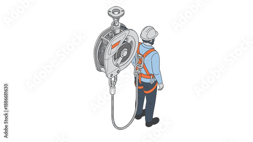 Worker in safety gear interacts with large industrial gas cylinder equipment