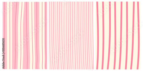 Whimsical coquette hand drawn retro, vintage abstract pastel pink stripe backgrounds. French, Italian style with strips pattern.