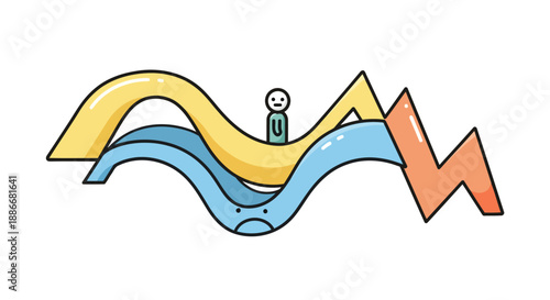 A simple cartoon character navigating the waves of different emotions.