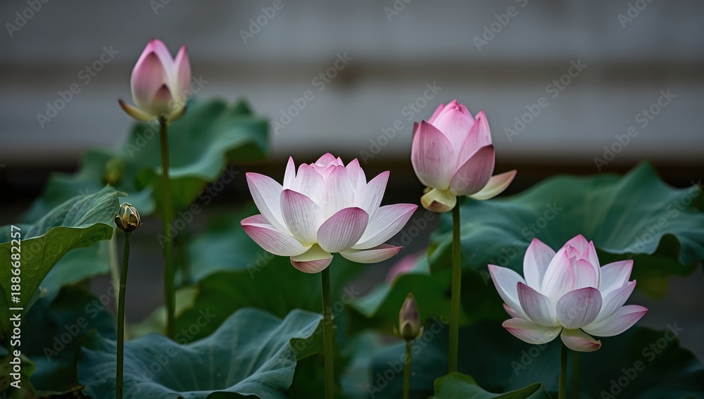 Fototapeta premium Lotus blossoms and their plants