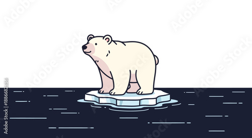 Illustrated polar bear character standing on a small ice floe.