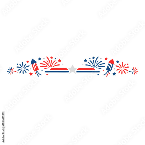 Patriotic Fireworks Floral Divider Line