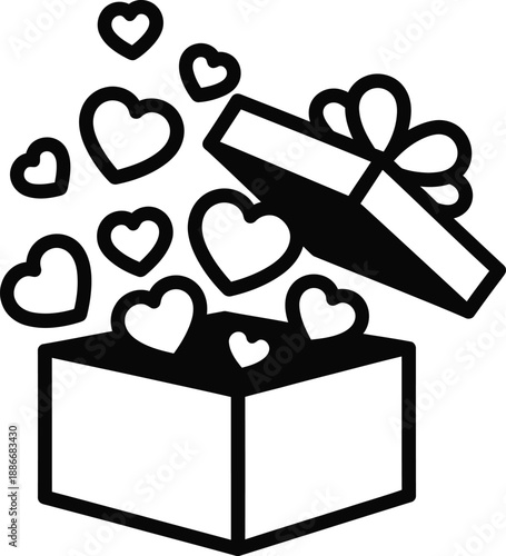 Gift box overflowing with hearts symbolizing love and surprise