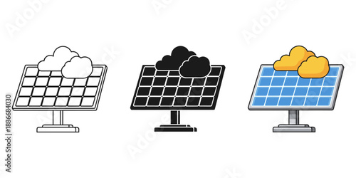 Solar Panel Illustration with Weather Icons