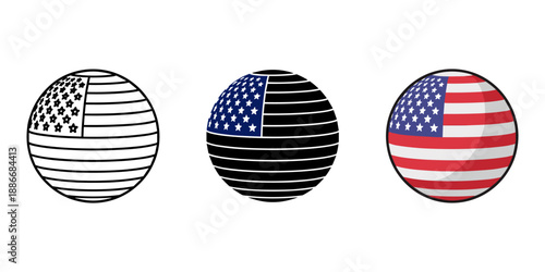American Flag Vector Illustrations in Different Styles