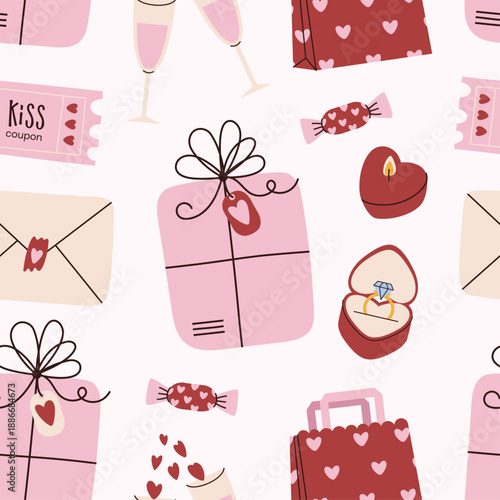 Hand drawn seamless pattern with romantic and love elements.