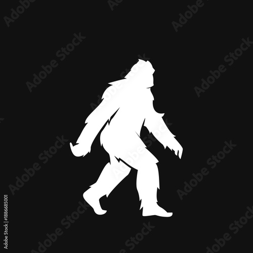 Bigfoot Sasquatch Mythical Creature Silhouette Walking on Black Background