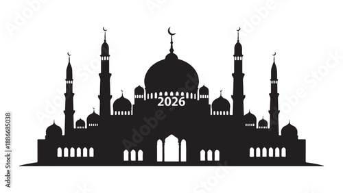 Elegant mosque silhouette with 2026 date