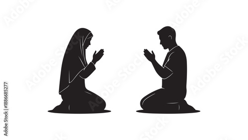 Silhouette of man and woman in prayer pose