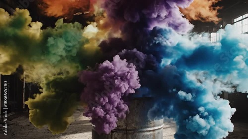 Wallpaper Mural Colorful smoke clouds emerging from a container in an industrial setting captured from a close-up viewpoint Torontodigital.ca