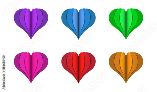 Valentines day romantic hearts, 3d balloon, flying hearts, paper cut love vector. Colorful love concept heart set to use for valentines day, romantic 14 february project.
