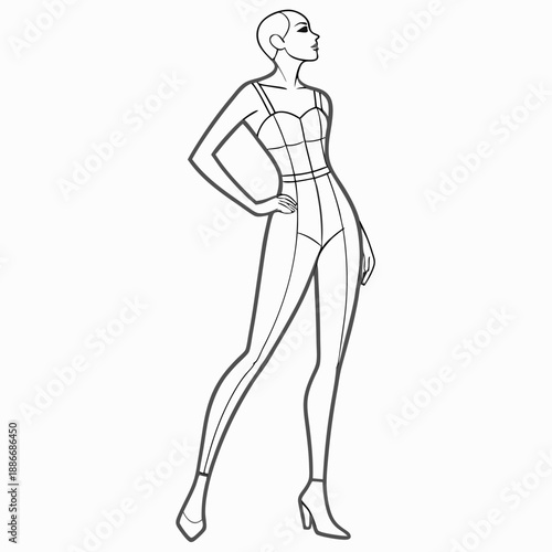 Female body mannequin. Template for fashion sketch ideas of women's clothing. Fashion design. Luxury outline vector illustration set