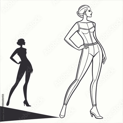 Female body mannequin. Template for fashion sketch ideas of women's clothing. Fashion design. Luxury outline vector illustration set