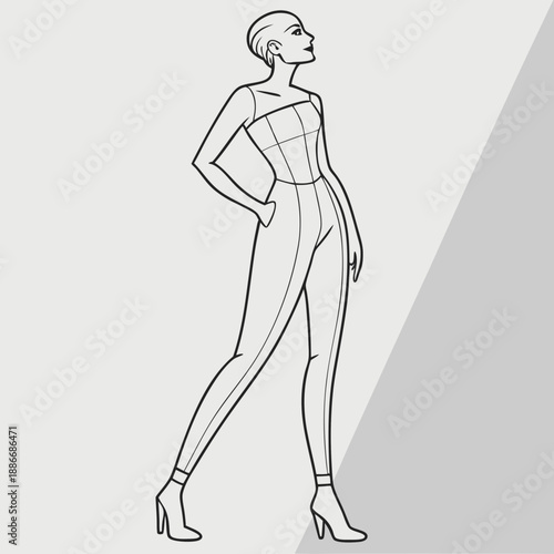 Female body mannequin. Template for fashion sketch ideas of women's clothing. Fashion design. Luxury outline vector illustration set