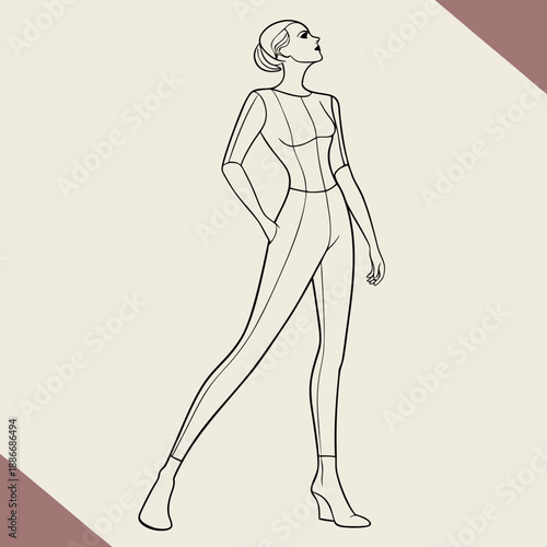 Female body mannequin. Template for fashion sketch ideas of women's clothing. Fashion design. Luxury outline vector illustration set