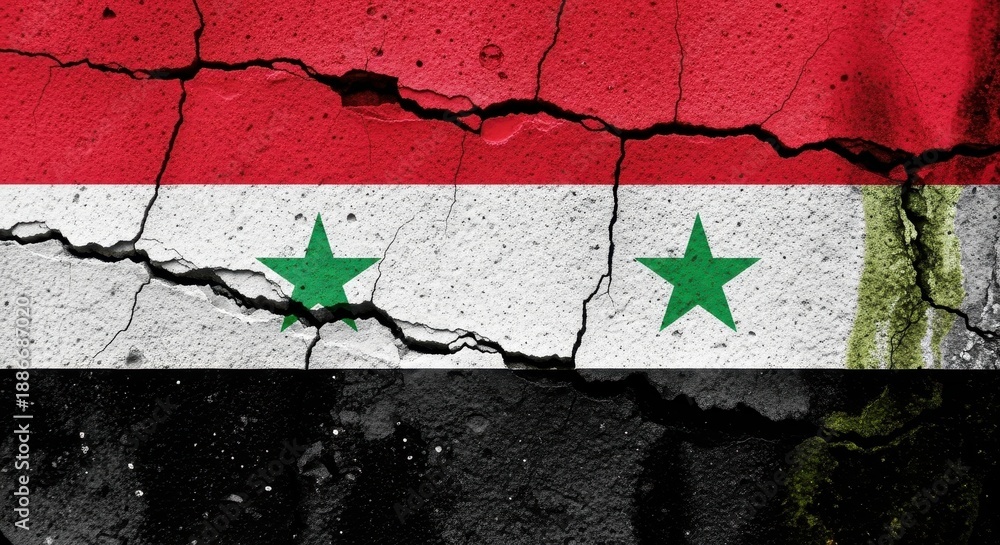Obraz premium Cracked Syrian Flag Symbolizing Conflict and Turmoil.