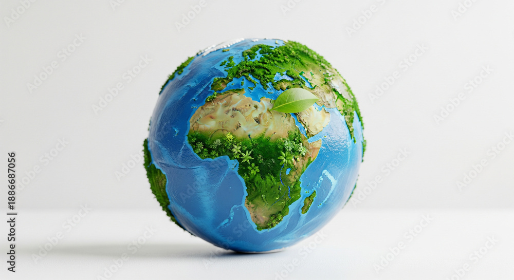 Fototapeta premium Vibrant green earth with continents covered in lush vegetation and blue oceans