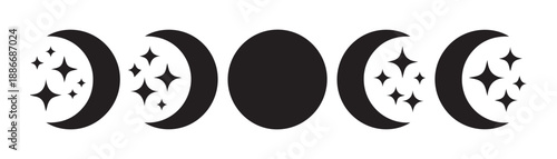 Moon phases and stars collection cosmic celestial representation night sky astronomical event luminous body phenomenon graphic element