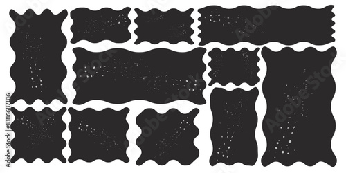 Grunge wavy organic rectangle abstract label shapes set with rough texture