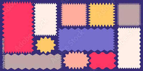 Decorative zigzag frame shapes wavy organic rectangle collection in bold colors